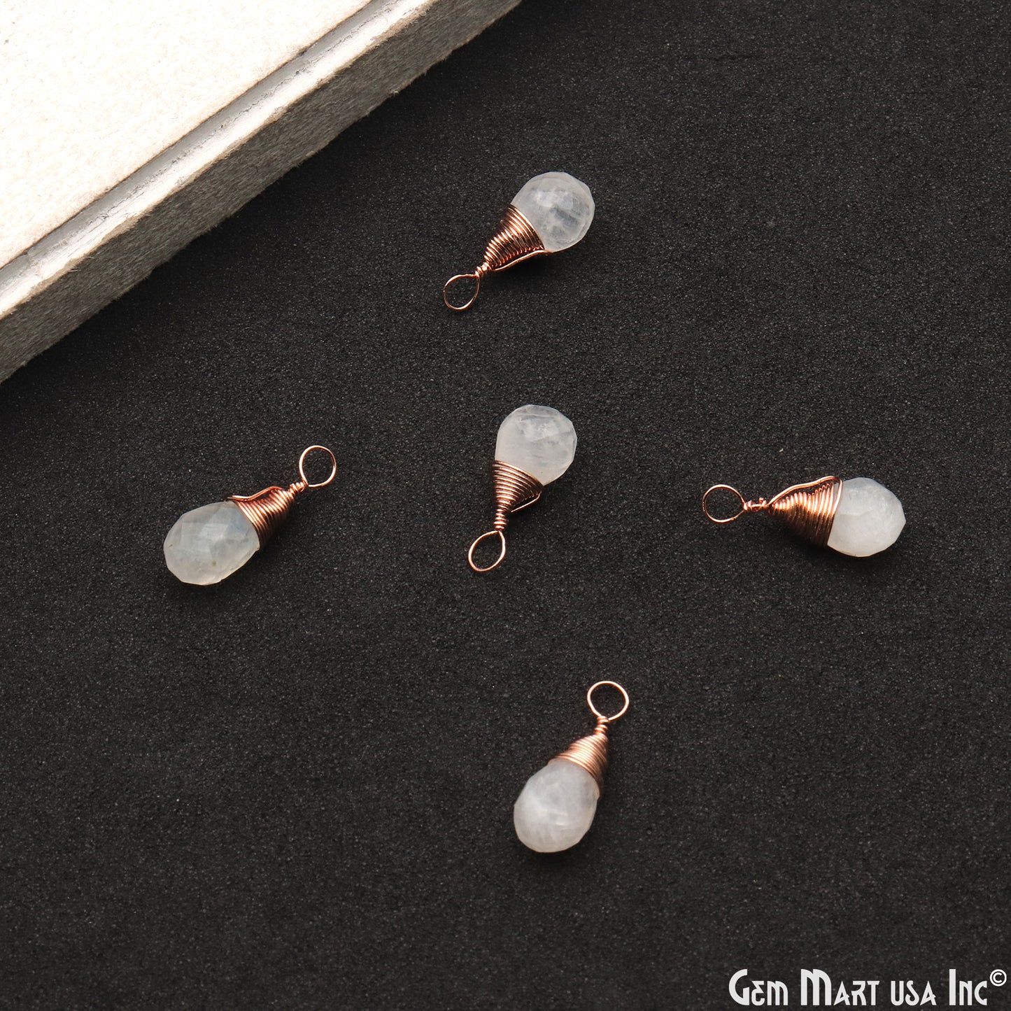 Rainbow Moonstone Rose Gold Wire Wrapped Drop Shape 16x6mm Single Bail Gemstone Connector