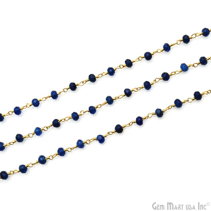 Blue Jade 4mm Faceted Beads Gold Wire Wrapped Rosary Chain