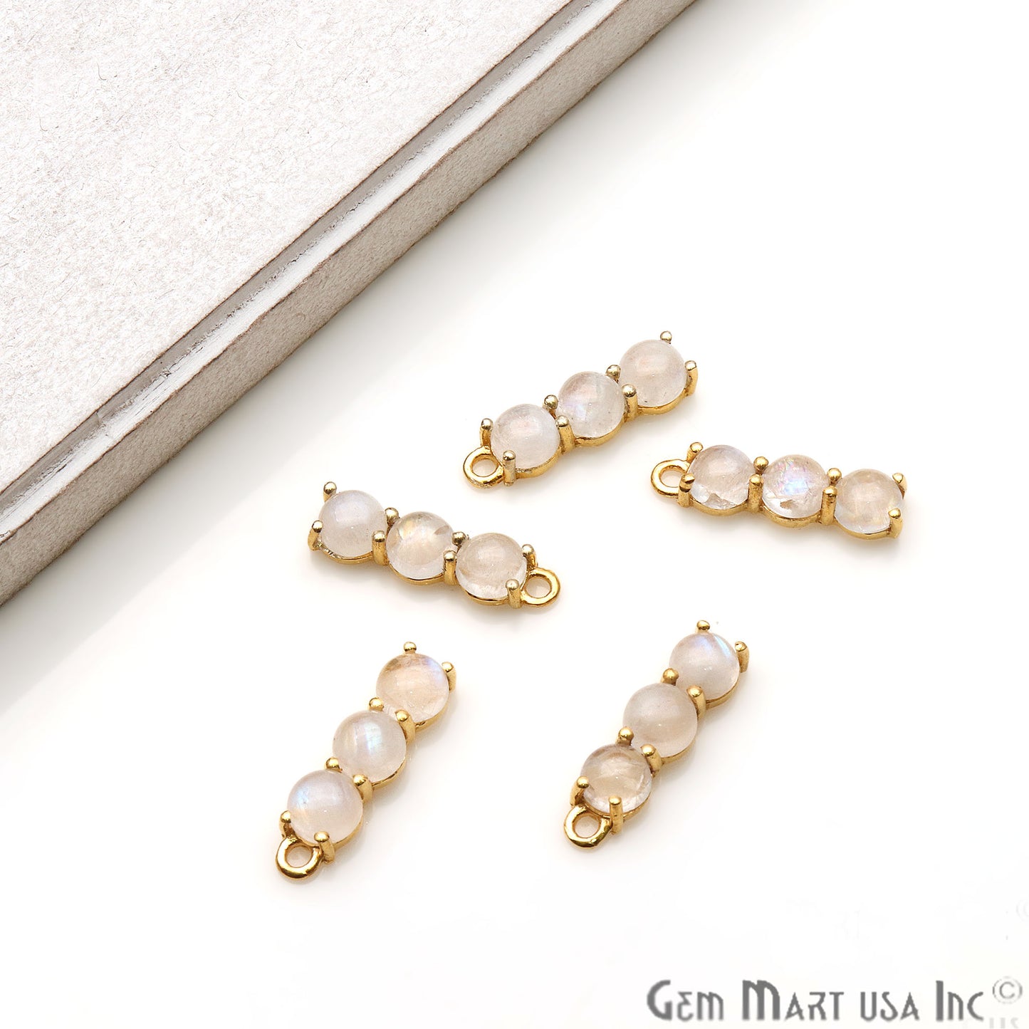 Rainbow Moonstone 22x6mm Prong Setting Gold Plated Component Connector - GemmartUSA