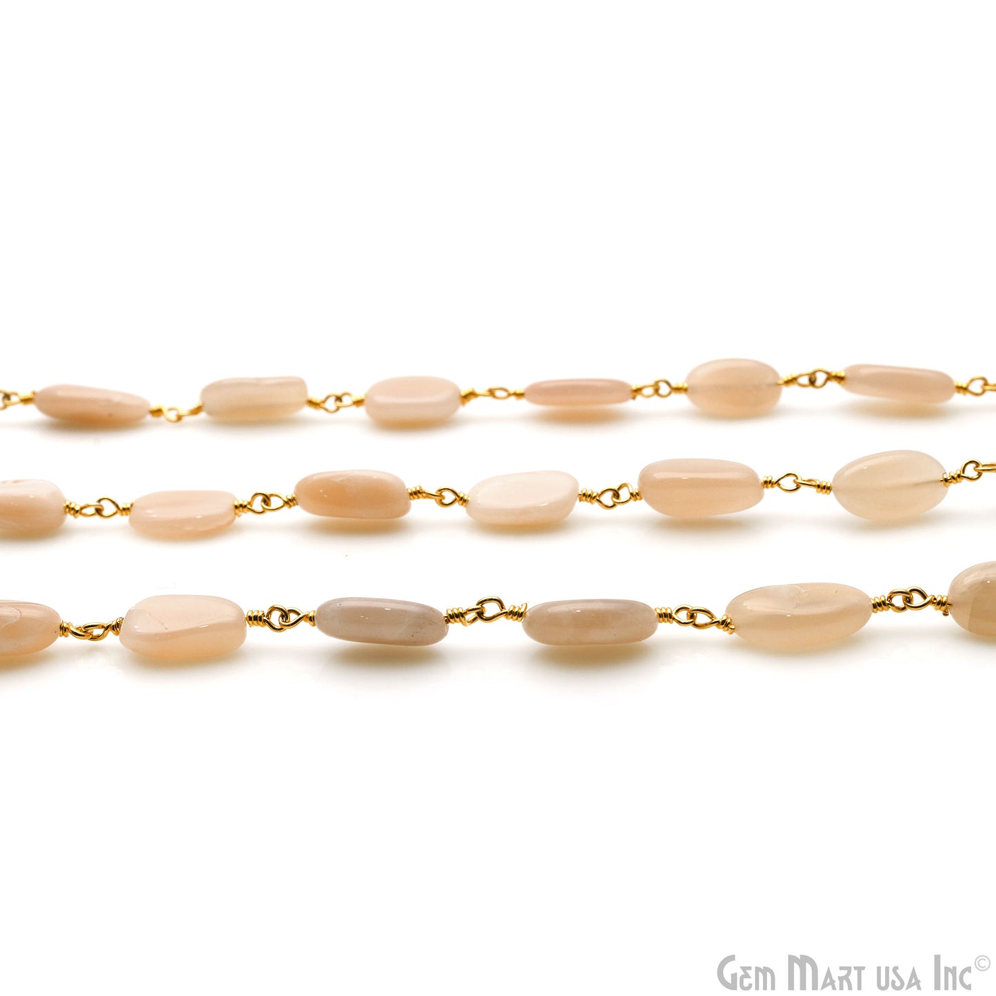 Peach Moonstone 12x5mm Tumble Beads Gold Plated Rosary Chain