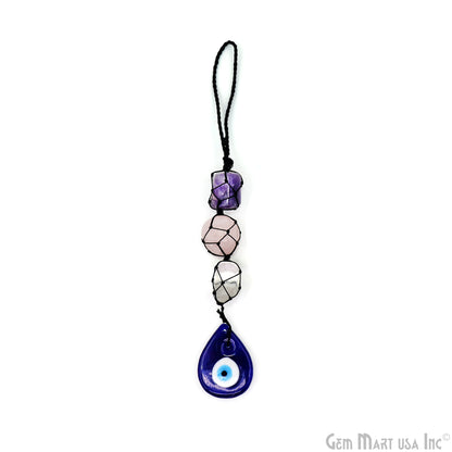 Macrame Multi Color Tumbled Gemstone Car Hanging Crystal Evil Eye Wall Hanging 9 Inch