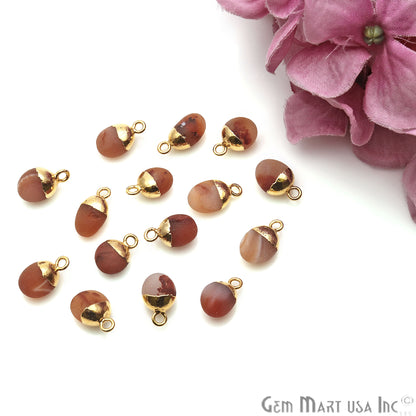 Carnelian Matte Beads 14x7mm Single Bail Gold Electroplated Gemstone Connector - GemMartUSA