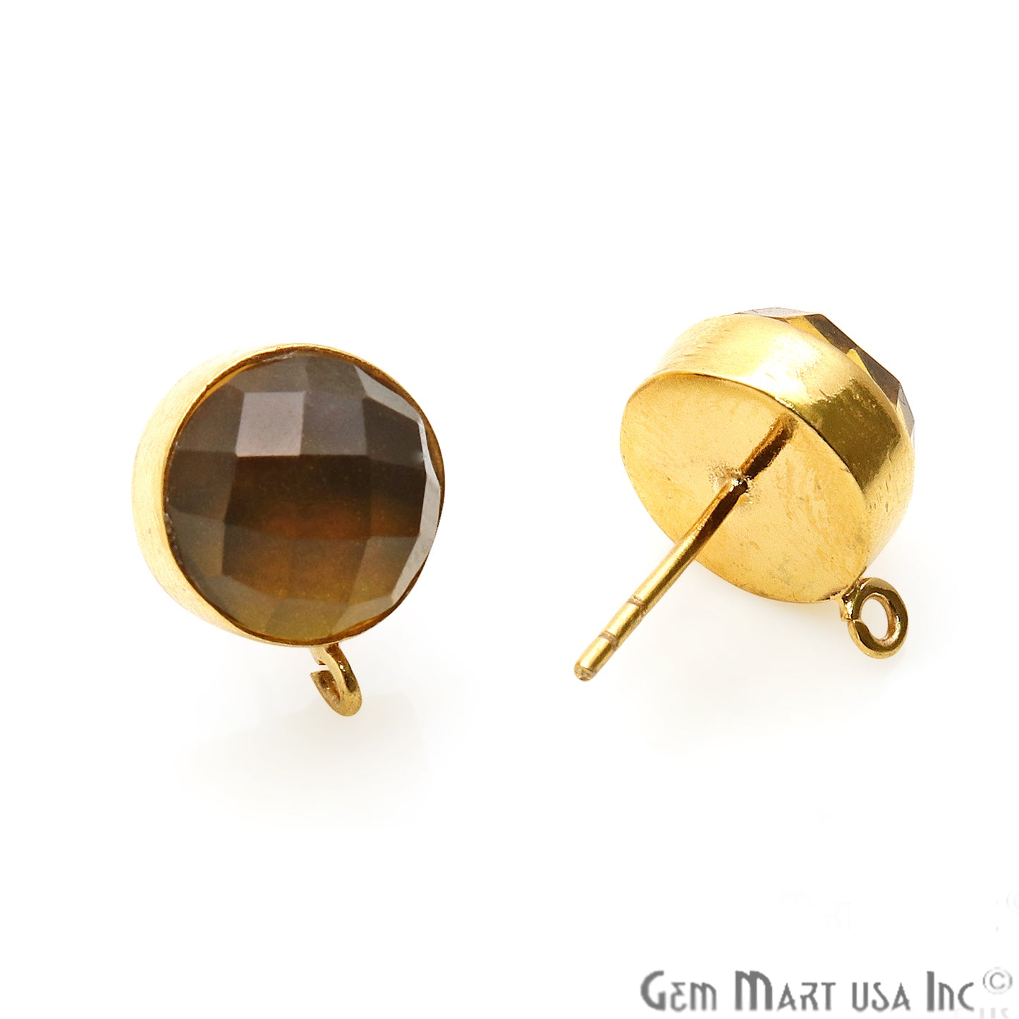 DIY Round 10mm Gold Bail Gemstone stud Earring (Pick Your Gemstone) - GemMartUSA