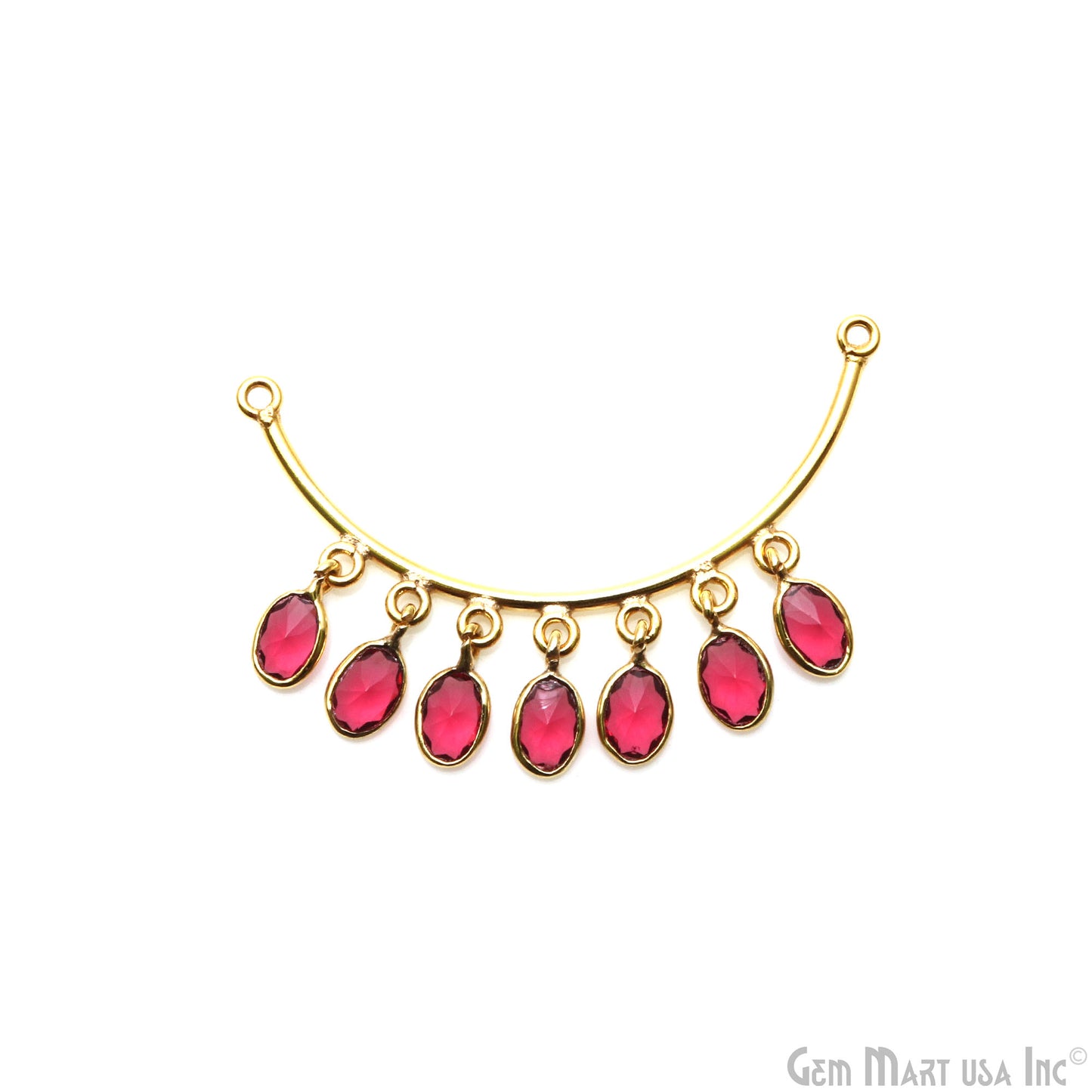 Pink Tourmaline Crescent Moon Gold Plated Double Bail Oval Chandelier Necklace