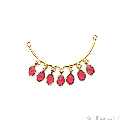 Pink Tourmaline Crescent Moon Gold Plated Double Bail Oval Chandelier Necklace