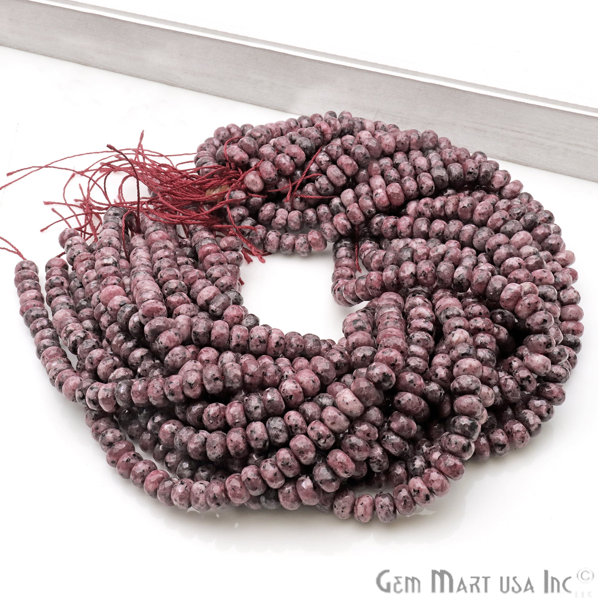 Rhodochrosite Jade 7-8mm Faceted Rondelle Beads Strands 14Inch - GemMartUSA