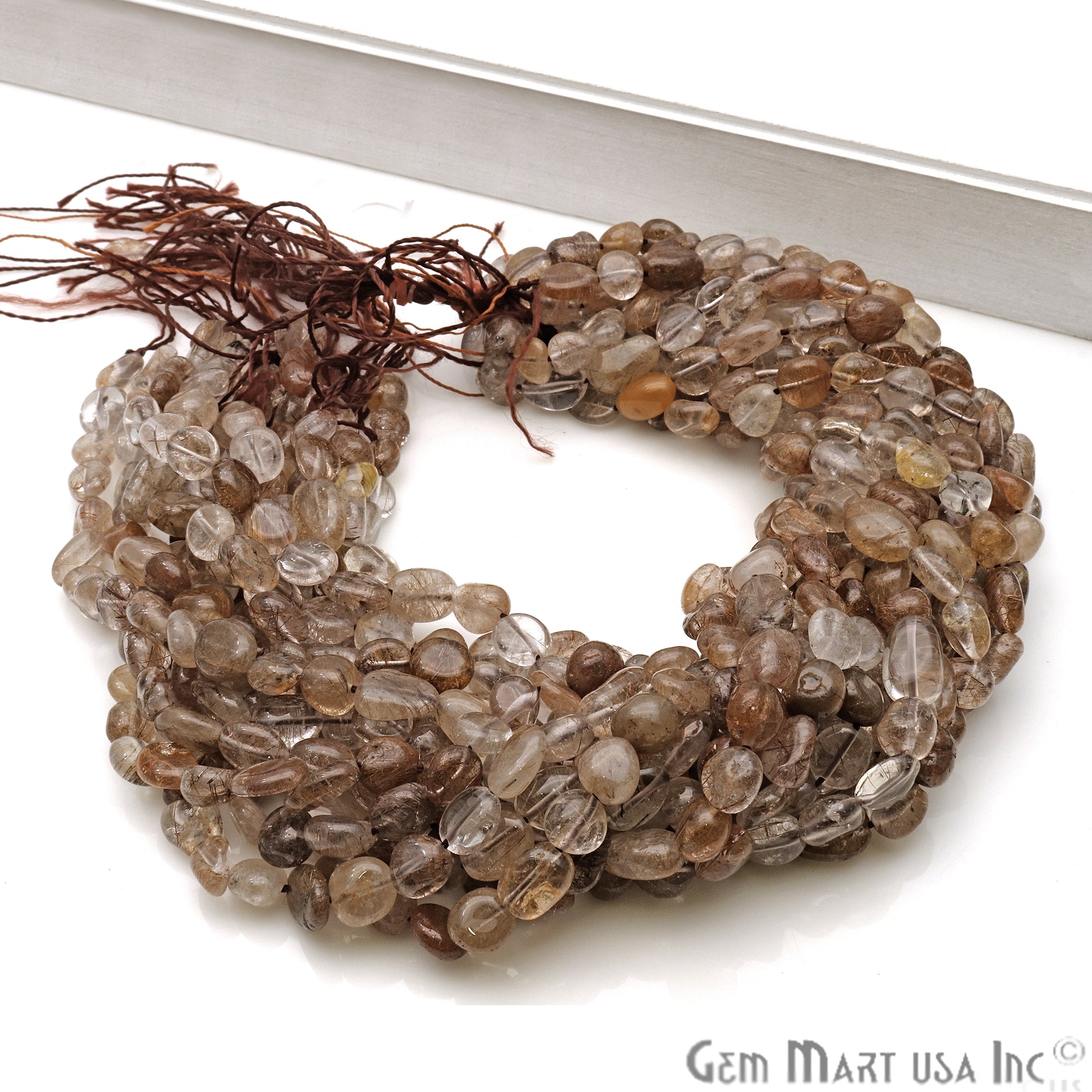 Brown Rutile 9x5mm Tumble Rondelle Beads Strands 14Inch - GemmartUSA