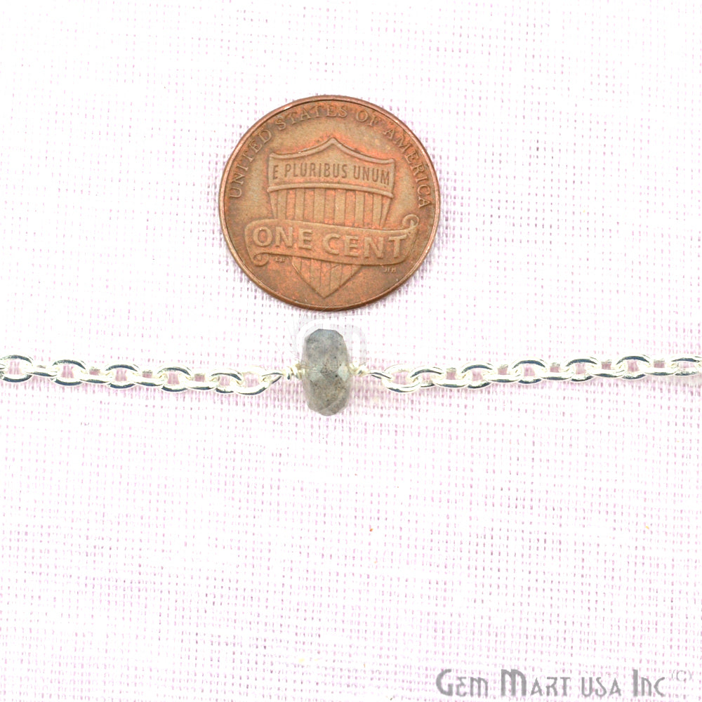 Labradorite Rondelle Beads Chain, Silver Plated Wire Wrapped Rosary Chain (763875164207)