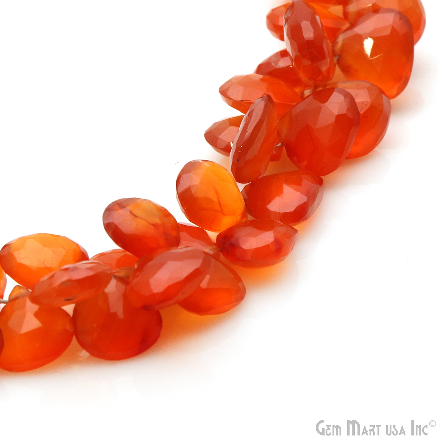 Carnelian Heart Beads, 10 Inch Gemstone Strands, Drilled Strung Briolette Beads, Heart Shape, 7-8mm