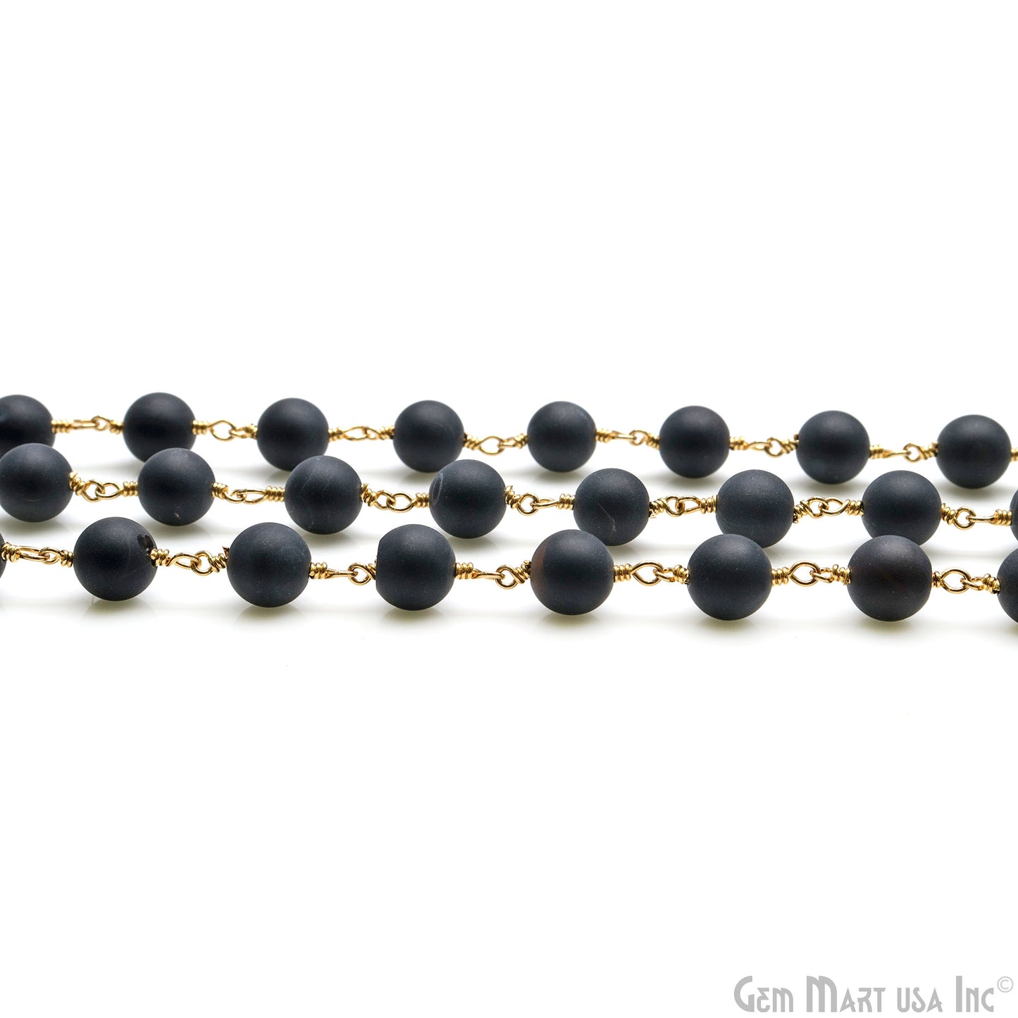 Black Jade 8-9mm Gold Plated Cabochon Beads Rosary Chain