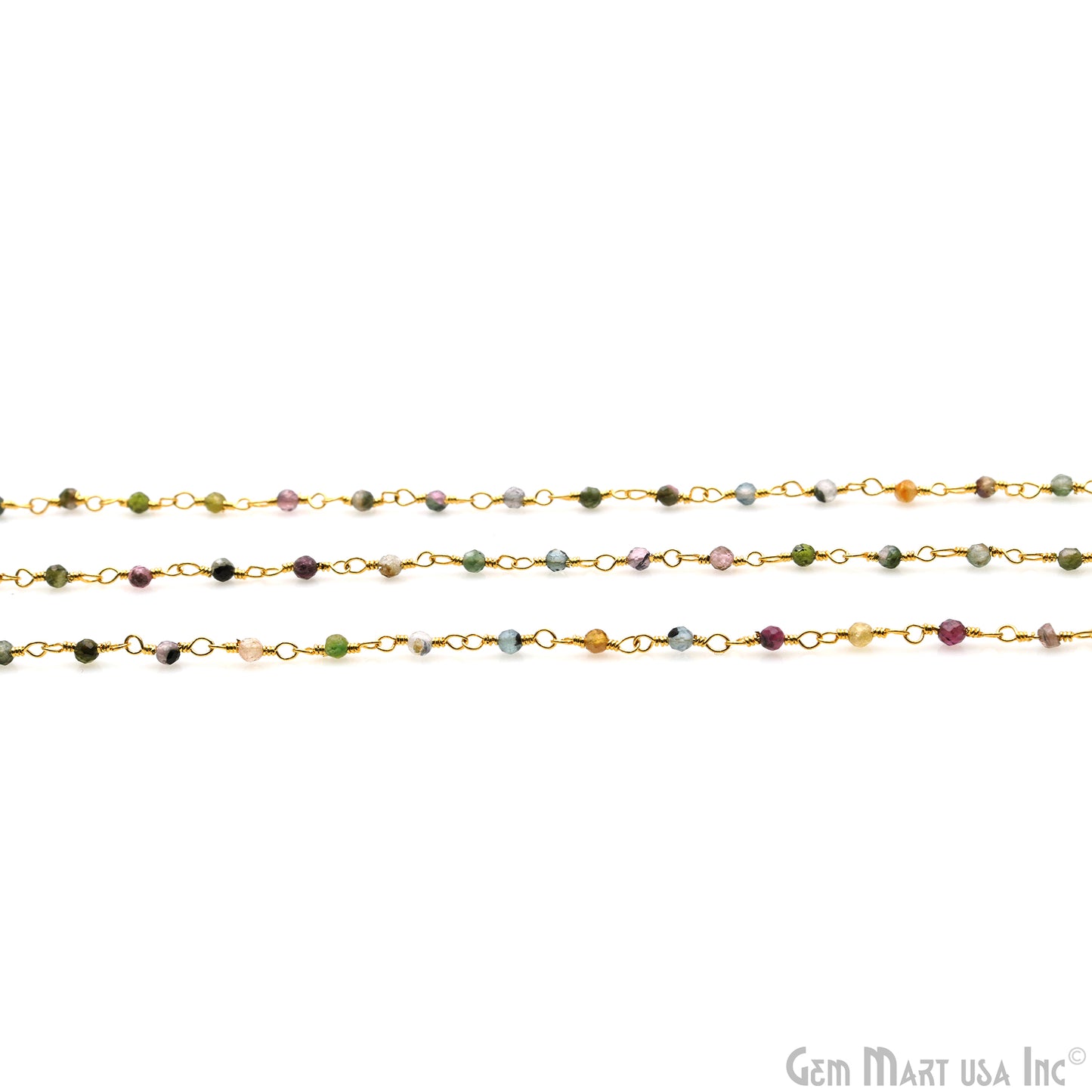 Multi Tourmaline 1-1.5mm Round Tiny Beads Gold Plated Rosary Chain