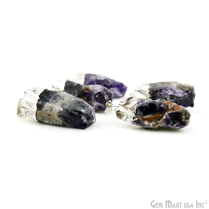 Amethyst 45x13mm Free Form Silver Electroplated Single Bail Gemstone Connector