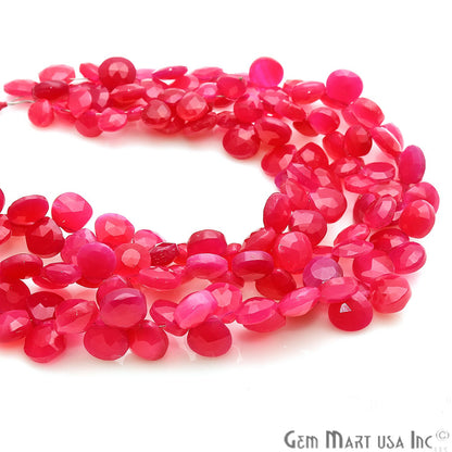 Hot Pink Chalcedony Heart Shape Gemstone Bead 7-8mm Rondelle Beads - GemMartUSA