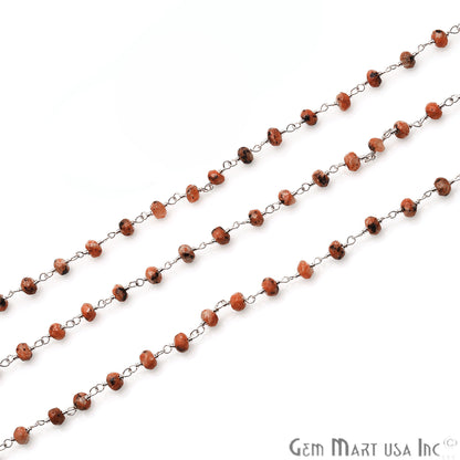 Fire Opal Jade Faceted Beads 4mm Silver Plated Wire Wrapped Rosary Chain - GemMartUSA