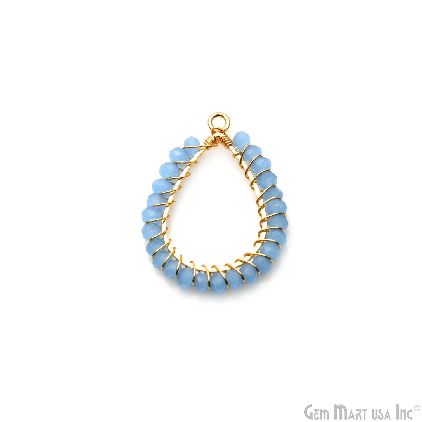 Light Blue Chalcedony Pear Shape 32x24mm Gold Wire Wrapped Single Bail Connector