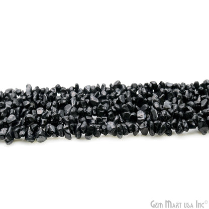 Black Spinel Chip Beads, 34 Inch, Natural Chip Strands, Drilled Strung Nugget Beads, 7-10mm, Polished, GemmartUSA (CHSB-70004)