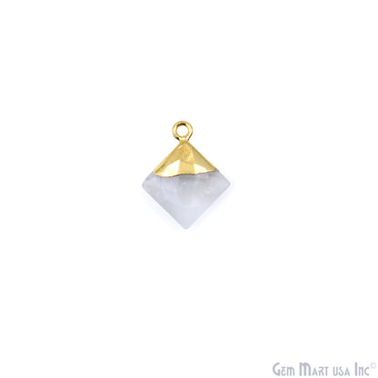 Rainbow Moonstone 12mm Square Gold Edged Single Bail Gemstone Connector
