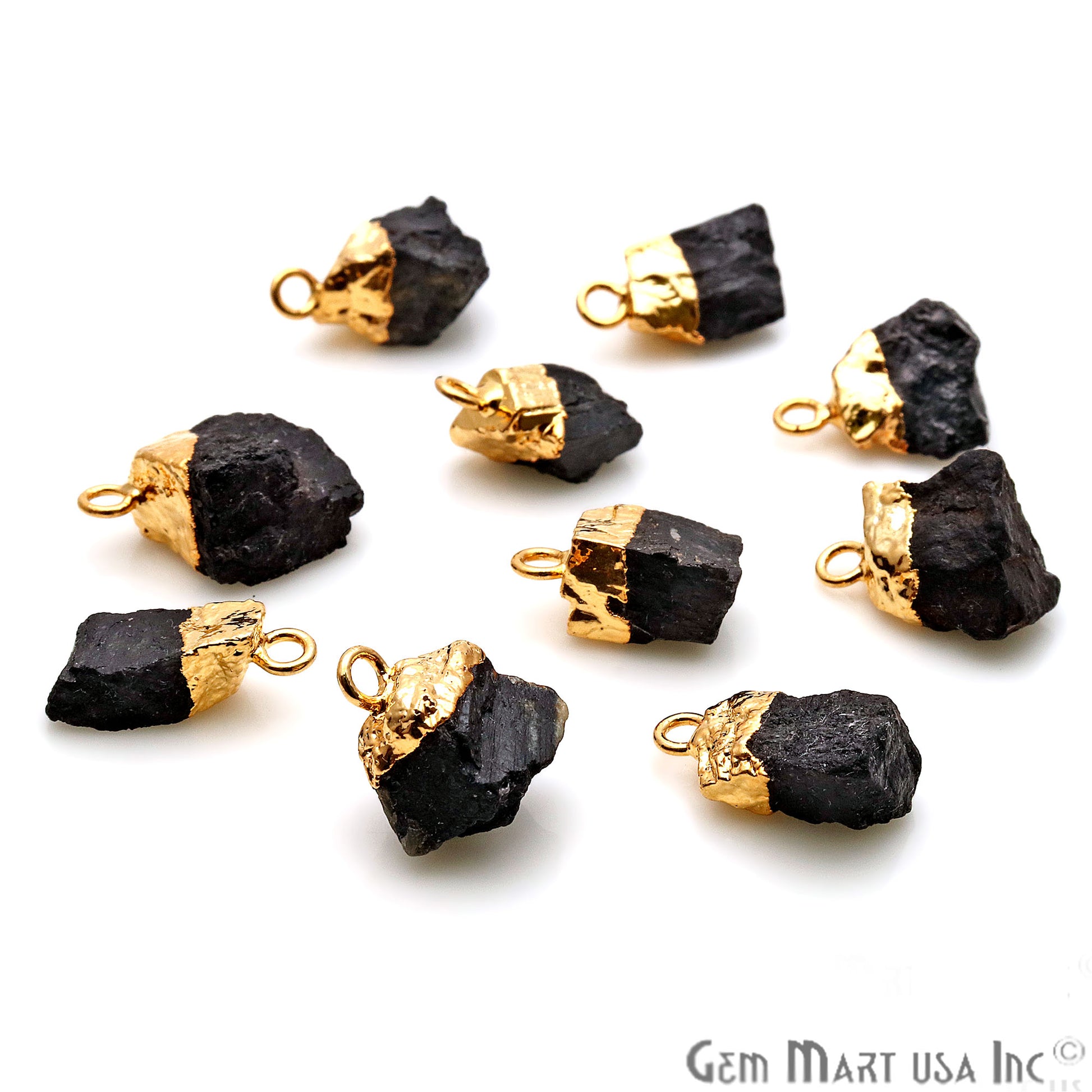 Rough Black Tourmaline Organic 17x9mm Gold Electroplated Pendant Connector - GemMartUSA