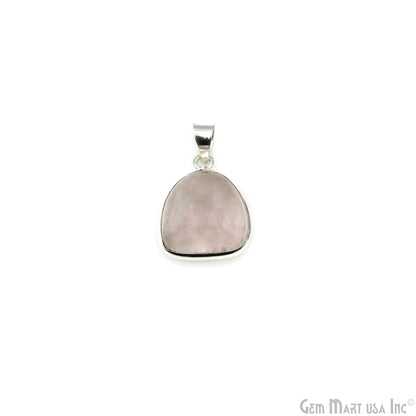 Rose Quartz Gemstone Triangle 24x19mm Sterling Silver Necklace Pendant 1PC