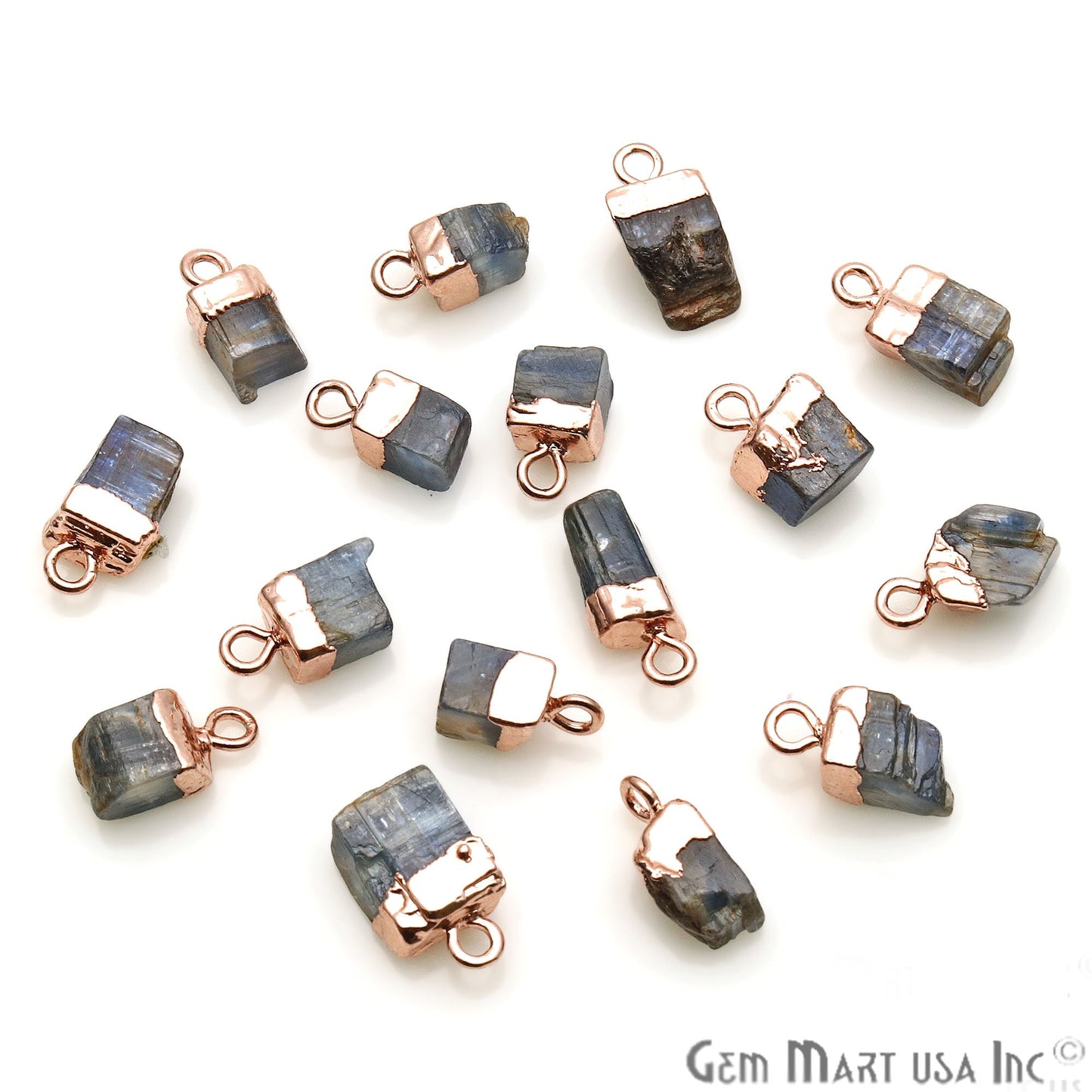 Rough Kyanite Gemstone 16x8mm Organic Rose Gold Edged Connector - GemMartUSA