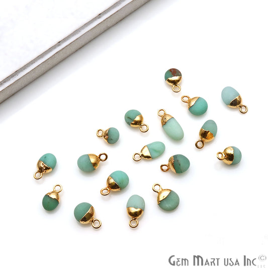 Chrysoprase Matte Beads Organic 15x7mm Gold Electroplated Pendant Connector - GemMartUSA