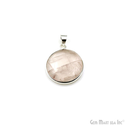 Rose Quartz Gemstone Round 31x26mm Sterling Silver Necklace Pendant 1PC