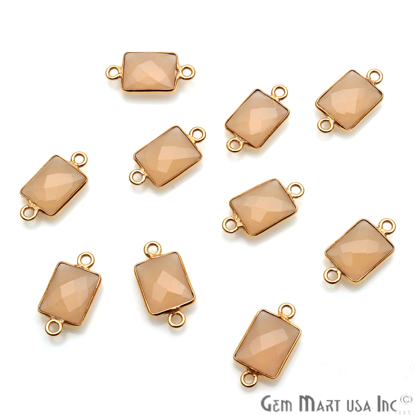 Sand Chalcedony Octagon 8x10mm Gold Plated Double Bail Gemstone Connector - GemMartUSA