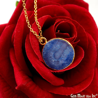 Blue Agate Geode Druzy 25x20mm Single Bail Gold Electroplated Gemstone Connector