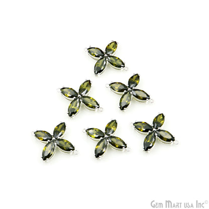 Gemstone 27x25mm Flower Shape Silver Prong Setting Gemstone Connector