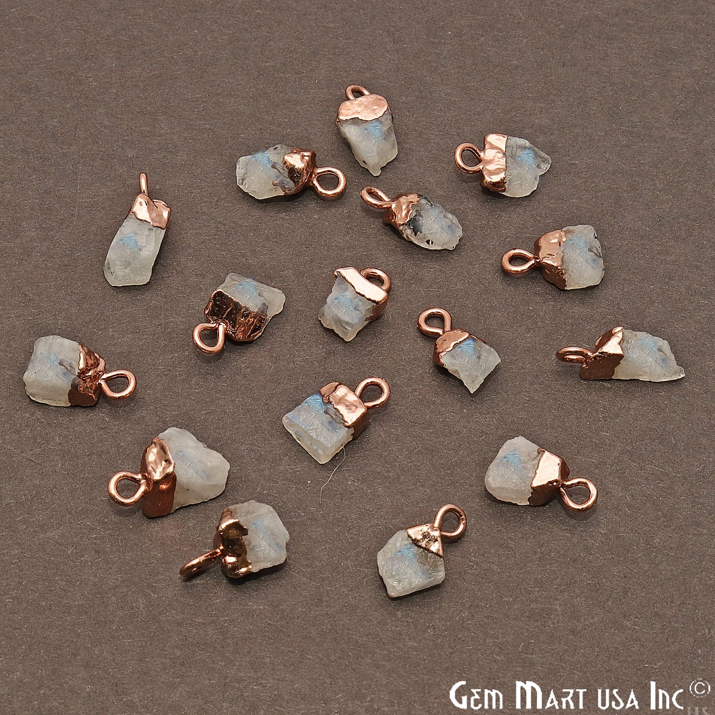 Rough Rainbow Moonstone Gemstone 14x7mm Organic Rose Gold Edged Connector - GemMartUSA