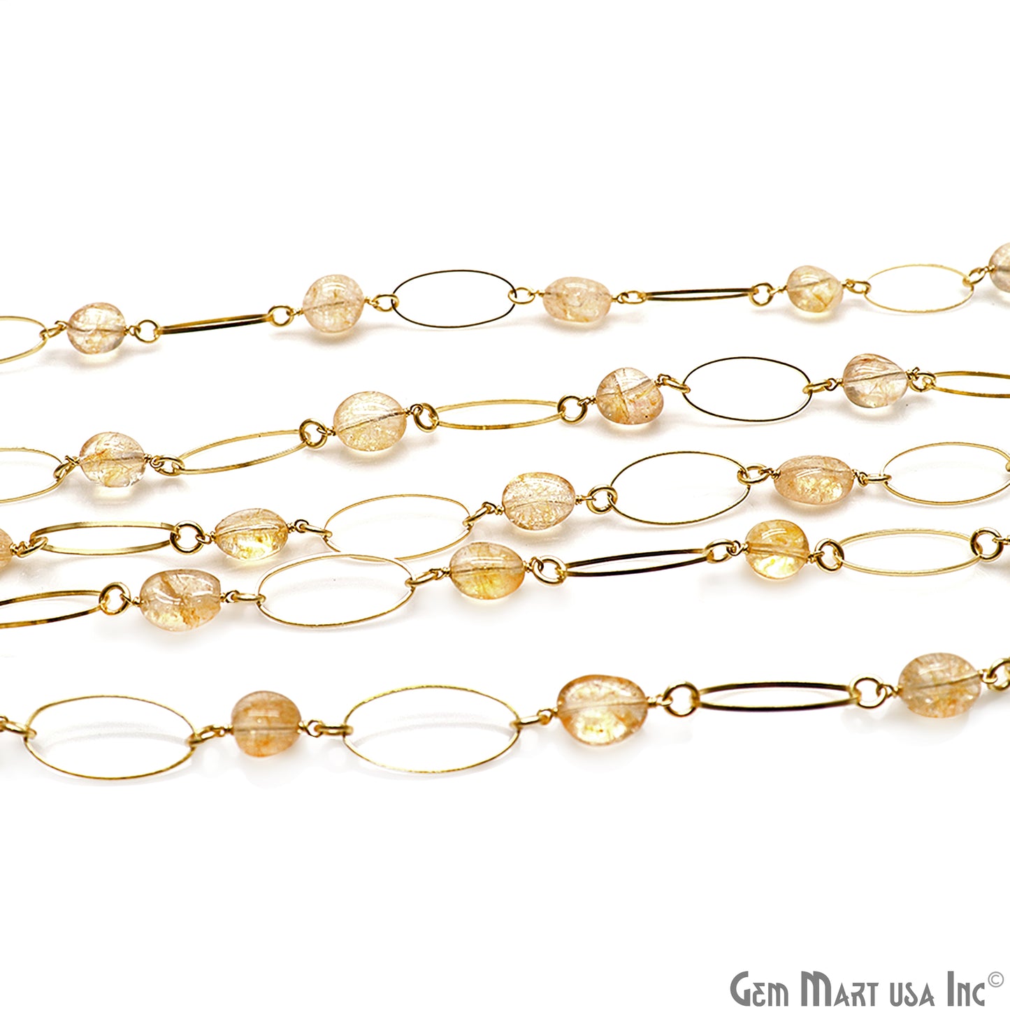 Golden Rutile With Gold Plated Oval Finding Rosary Chain - GemMartUSA