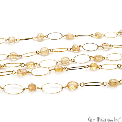Golden Rutile With Gold Plated Oval Finding Rosary Chain - GemMartUSA