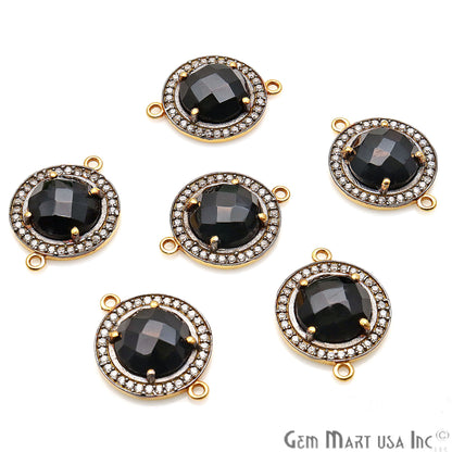 Black Onyx Round 10mm Black Pave Double Bail Gemstone Connector - GemMartUSA