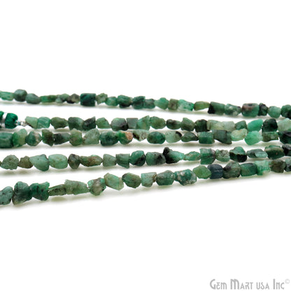 Emerald Rough Beads, 8 Inch Gemstone Strands, Drilled Strung Briolette Beads, Free Form, 7x5mm