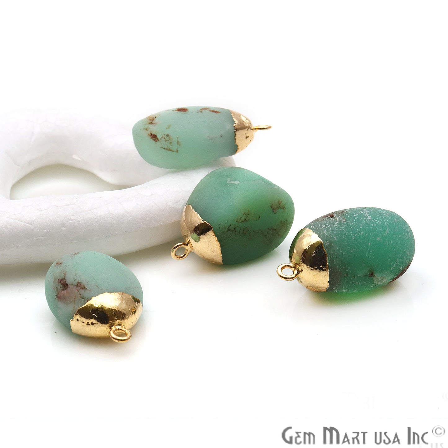 Rough Chrysoprase Matte Beads Organic 28x17mm Gold Electroplated Pendant Connector - GemMartUSA