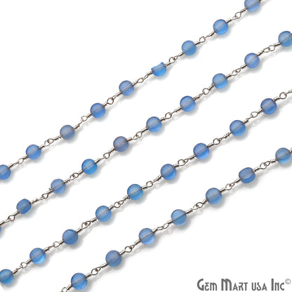 Sky Blue Chalcedony Faceted 3-4mm Silver Wire Wrapped Rosary Chain - GemMartUSA