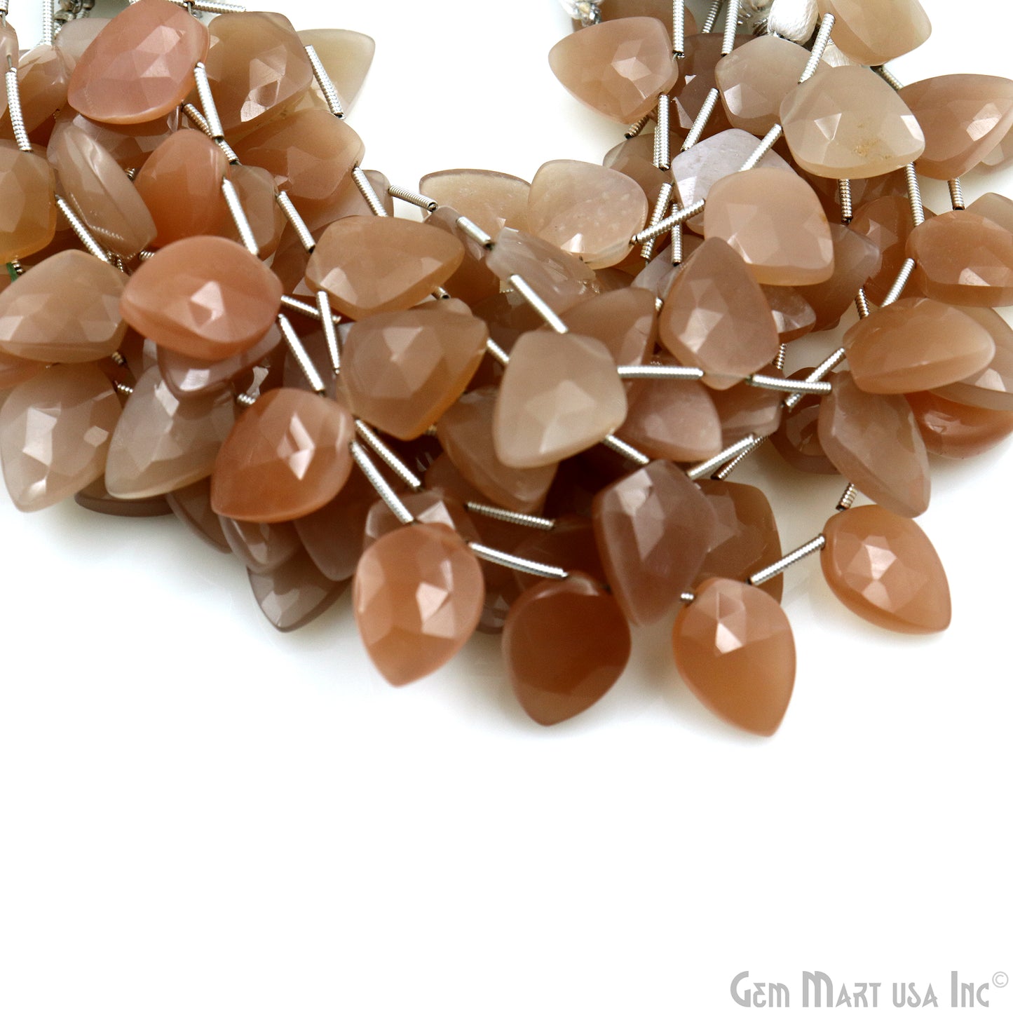 Peach Moonstone Kite Beads, 6 Inch Gemstone Strands, Drilled Strung Briolette Beads, Kite Shape, 16x12mm