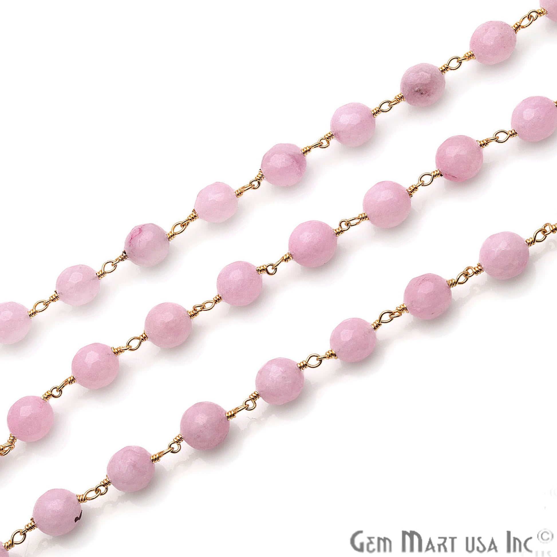 Lavender Jade 8mm Beads Gold Plated Wire Wrapped Rosary Chain - GemMartUSA (763881979951)