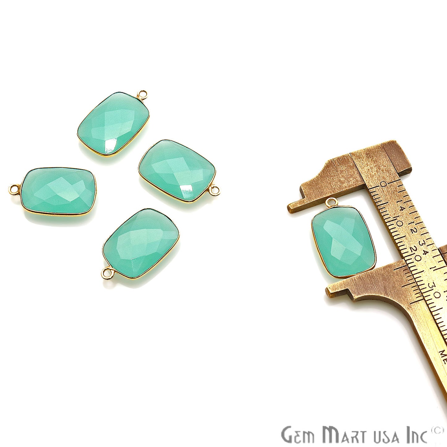 Aqua Chalcedony Octagon Shape Gold Bail Connector (Pick Your Bail) - GemMartUSA