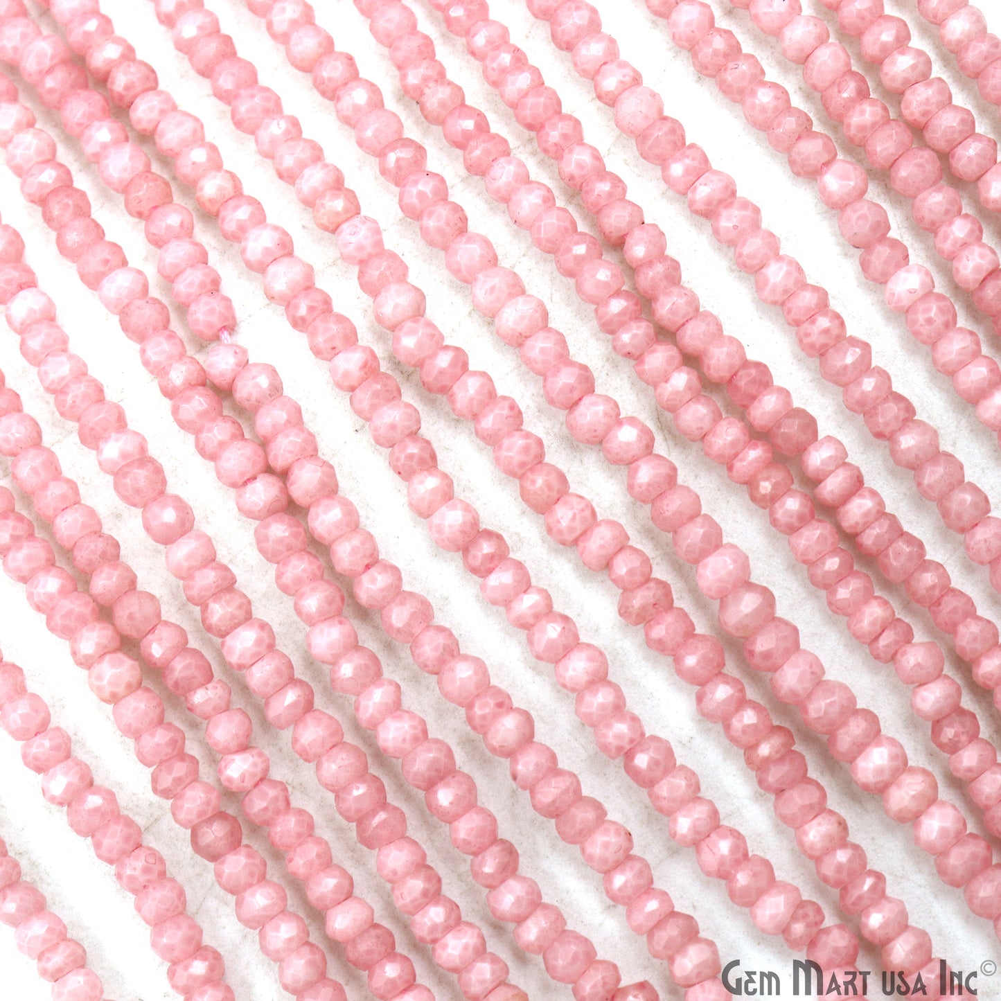 Pink Chalcedony Rondelle Beads, 12.5 Inch Gemstone Strands, Drilled Strung Nugget Beads, Faceted Round, 3-4mm