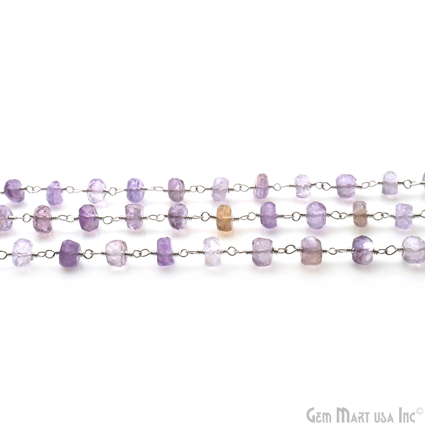 Ametrine Faceted Beads 6-7mm Silver Wire Wrapped Rosary Chain