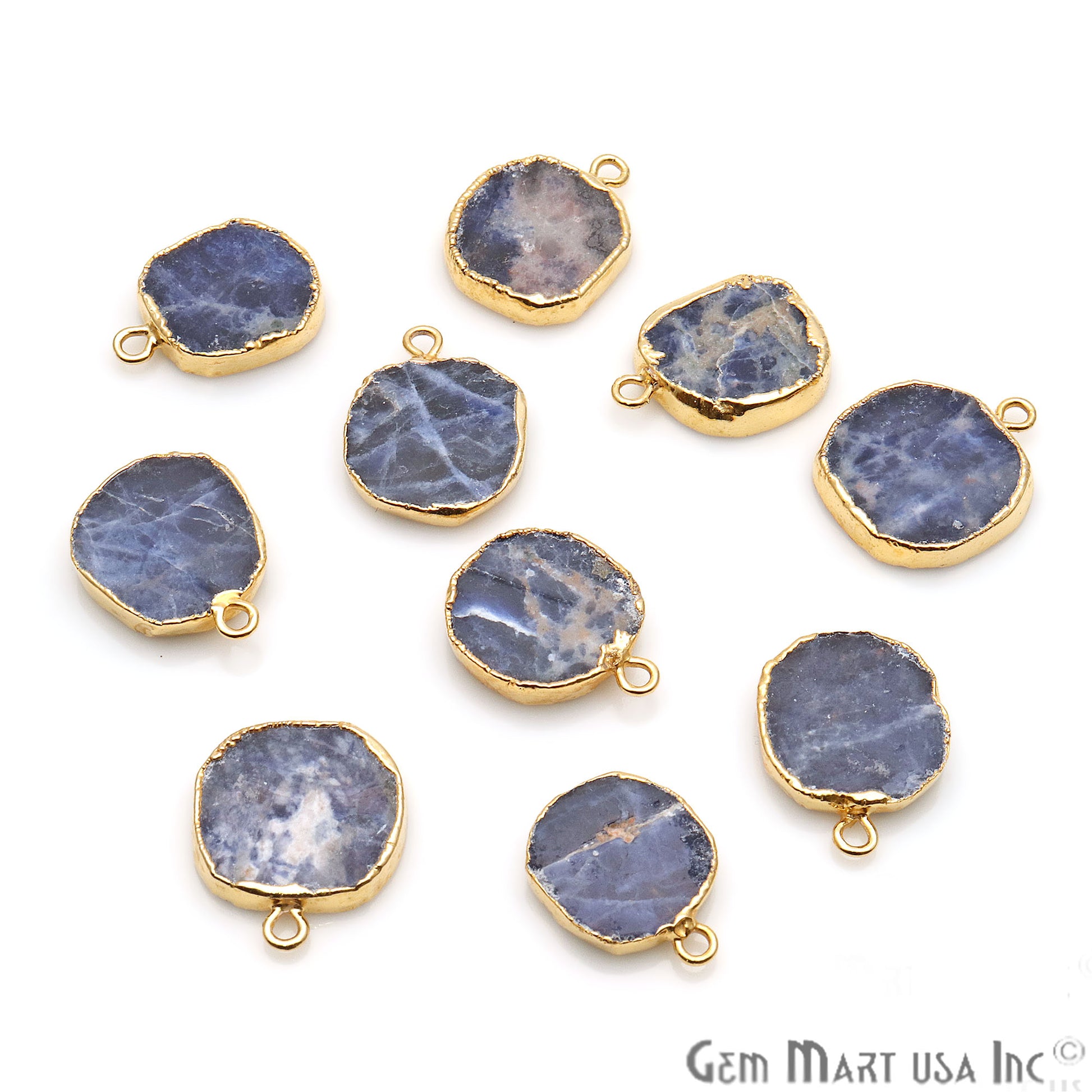 Rough Sodalite Gemstone 18x14mm Organic Gold Edged Connector Charm - GemMartUSA