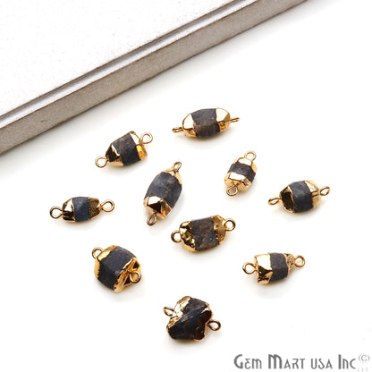 Rough Sapphire Gemstone 15x8mm Gold Edged Double Bail Bracelets Charm Connectors - GemmartUSA