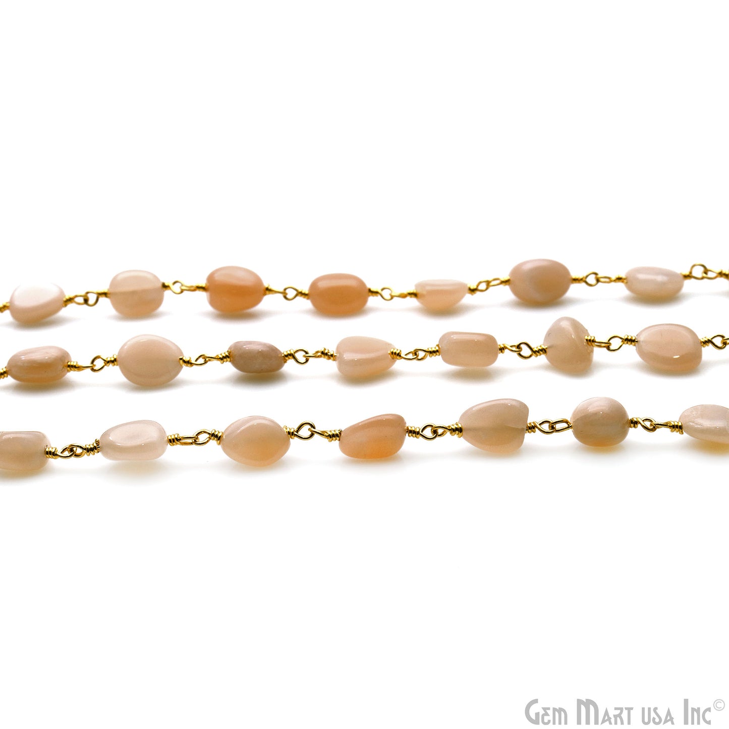 Peach Moonstone 8x5mm Tumble Beads Gold Plated Rosary Chain