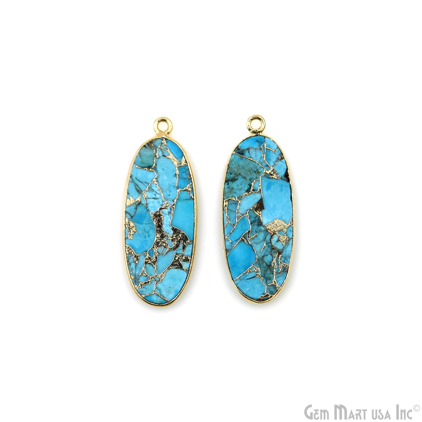 Turquoise Mohave 31x12mm Gold Plated Single Bail Earring Connector 1 Pair