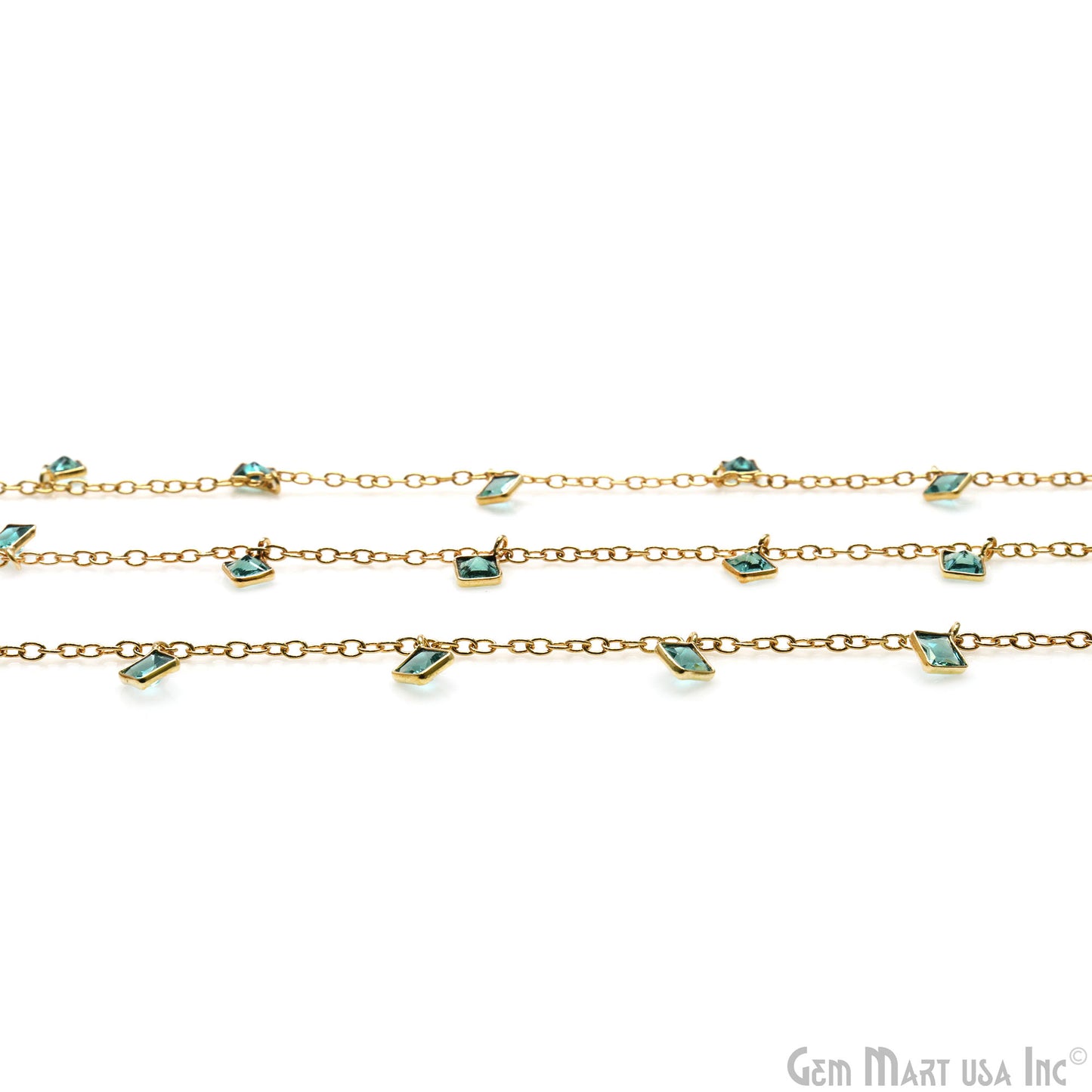 Apatite Square 4mm Bezel Gold Plated Dangle Fancy Rosary Chain