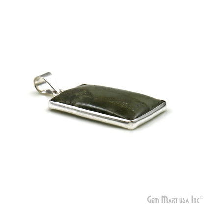 Labradorite Gemstone Rectangle 35x19mm Sterling Silver Necklace Pendant 1PC