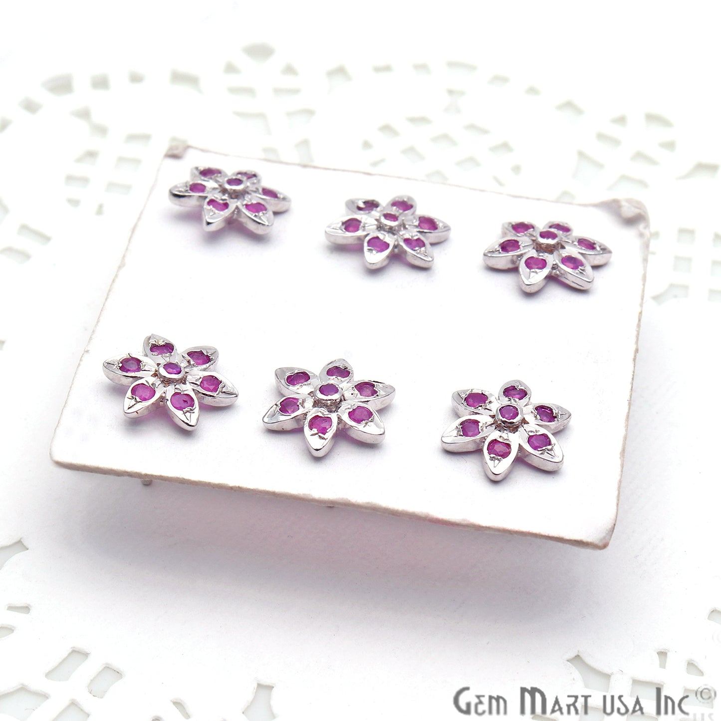 Ruby 9mm Sterling Silver Flower Shape Stud Earring - GemMartUSA