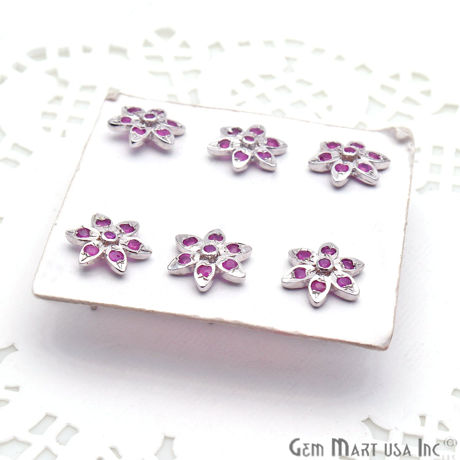 Ruby 9mm Sterling Silver Flower Shape Stud Earring - GemMartUSA