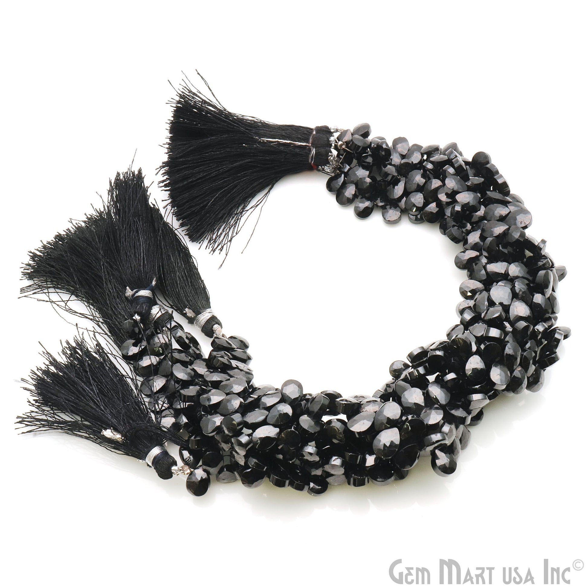 Black Spinel Briolette Faceted Gemstone 8x6mm Rondelle Beads - GemmartUSA